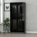 Dulap pentru haine, Minerva, Kale Glass Anthracite, 90x190x52 cm, PAL, Negru / Antracit