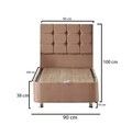Saltea single, Base & Headboard, Niron, Helen, 90x38x200 cm, Cadru: OȚEL, Maro deschis