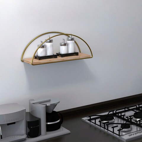 Raft de perete, Cerritos, Dekoratif Duvar Rafı 2, Lemn masiv, Auriu/Maro