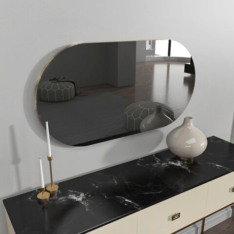 Oglinda decorativa, Siam, Riors, 45x85x2 cm, MDF , Gri inchis/Auriu