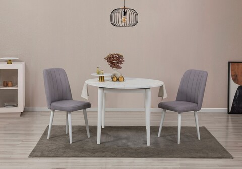 Set masa extensibila si scaune, 3 piese, Hanah Home, Vina 0701, Alb/Gri