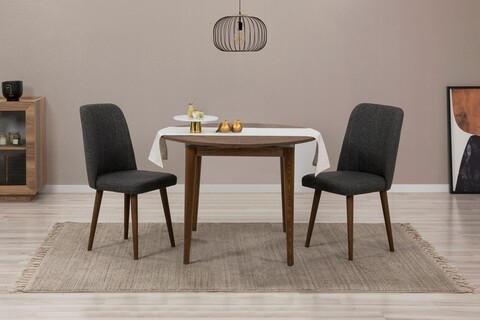 Set masa extensibila si scaune, 3 piese, Hanah Home, Vina 1053, Nuc / Antracit