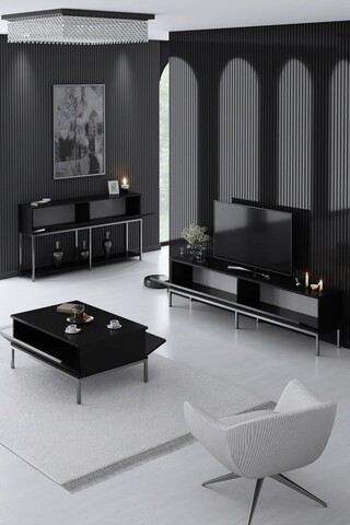 Set mobilier living, Bexley, Lord, PAL, Negru/Argintiu