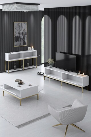 Set mobilier living, Bexley, Lord, PAL, Alb/Auriu