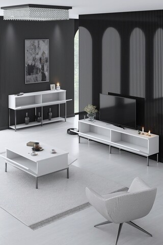 Set mobilier living, Bexley, Lord, PAL, Alb / Argintiu