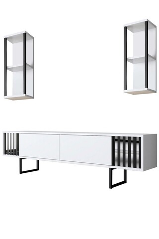 Set mobilier living, Bexley, Chrome Line Set, PAL, Alb/Negru