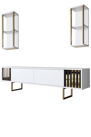 Set mobilier living, Bexley, Gold Line, PAL, Alb/Auriu