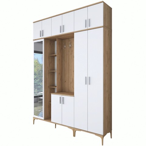 Cuier de perete, Rani, EA128, 180x240x37 cm, PAL, Nuc/Alb