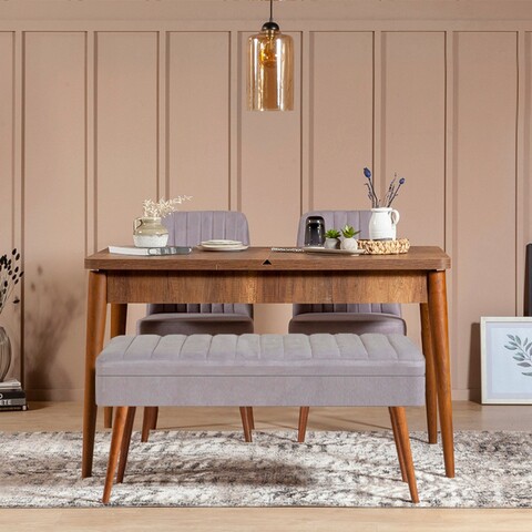 Set masa extensibila si scaune, Hanah Home, Vina 0701, Nuc / Gri