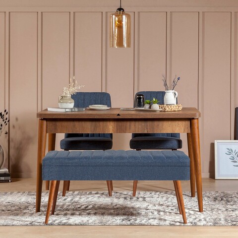 Set masa extensibila si scaune, Hanah Home, Vina 1048, Nuc / Albastru închis