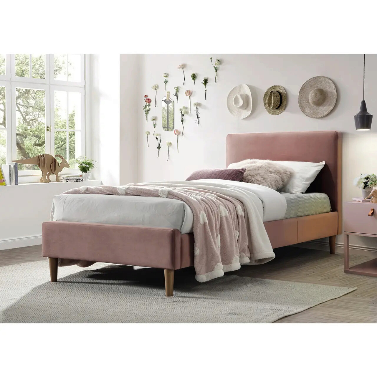 Tablie Pat Roz Pat Single tapitat, cu tablie Acoma Velvet, Signal, 90x200 cm, catifea ...