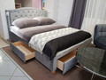 Pat matrimonial tapitat, cu tablie si 4 sertare Electra Velvet, Signal, 160x200 cm, catifea, gri