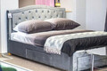 Pat matrimonial tapitat, cu tablie si 4 sertare Electra Velvet, Signal, 160x200 cm, catifea, gri