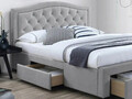 Pat matrimonial tapitat, cu tablie si 4 sertare Electra, Signal, 180x200 cm, catifea, gri