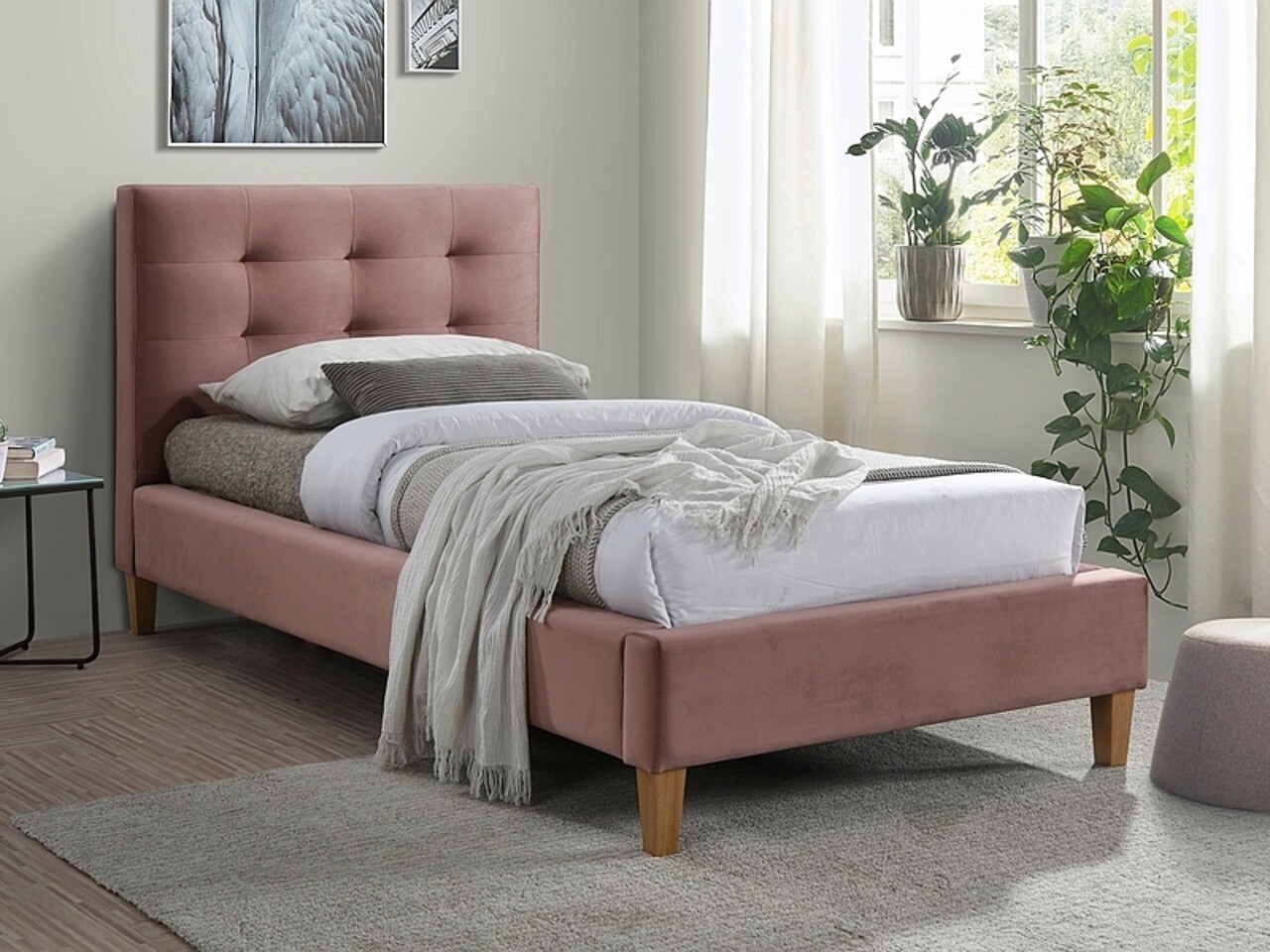 Tablie Pat Roz Pat Single tapitat, cu tablie Texas Velvet, Signal, 90x200 cm, catifea ...