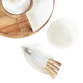 Set servire fondue Mooka, Homla, 27x13 cm, portelan/lemn/inox, alb/natur