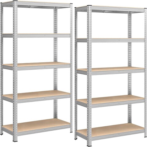 Set 2 rafturi pentru depozitare Songmics, 90x40x180 cm, 875 kg, MDF/otel, argintiu