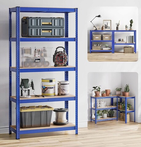 Raft modular pentru depozitare Songmics, 90x40x180 cm, 875 kg, MDF/otel, albastru