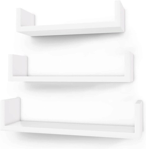Set 3 rafturi de perete, Songmics, 40x10x9 cm, PAL, alb lucios