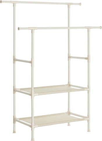 Suport pentru umerase cu 2 bare Songmics, 114x45x171, max 80 kg, fier/material netesut, alb