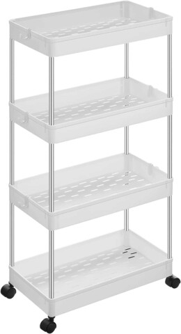 Carucior cu 4 rafturi Songmics, 40x22x86 cm, max 20 kg, polipropilena/metal, alb