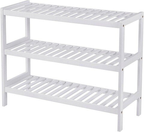Raft de depozitare multifunctional Songmics, 70x26x55 cm, bambus, alb