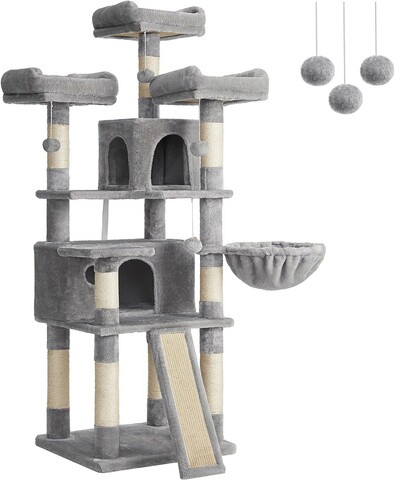 Ansamblu de joaca pisici / arbore pentru pisici XXL Cat Condo, Feandrea, 55x55x169 cm, PAL/plus/sisal, gri deschis