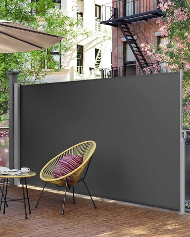Paravan lateral pentru gradina sau terasa / copertina solara laterala, Songmics, sistem de fixare inclus, UV 50+, 160x350 cm, gri