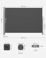 Paravan lateral pentru gradina sau terasa / copertina solara laterala, Songmics, sistem de fixare inclus, UV 50+, 160x350 cm, gri