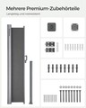 Paravan lateral pentru gradina sau terasa / copertina solara laterala, Songmics, sistem de fixare inclus, UV 50+, 180x400 cm, gri