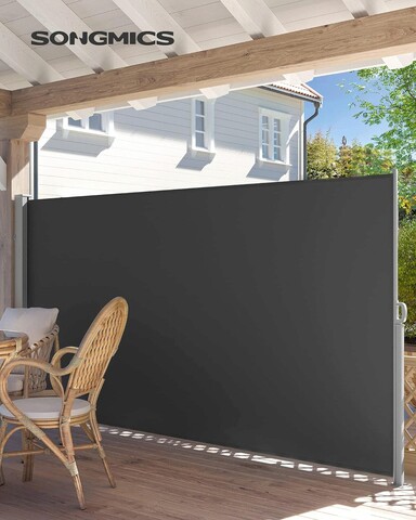 Paravan lateral pentru gradina sau terasa / copertina solara laterala, Songmics, sistem de fixare inclus, 200x350 cm, gri