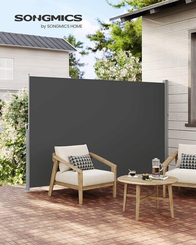 Paravan lateral pentru gradina sau terasa / copertina solara laterala, Songmics, sistem de fixare inclus, 180x450 cm, gri