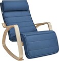 Scaun balansoar reglabil in 5 pozitii, Songmics, 67x121.5x84 cm, max 150 kg, lemn de mesteacan/policoton, albastru/natural