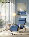 Scaun balansoar reglabil in 5 pozitii, Songmics, 67x121.5x84 cm, max 150 kg, lemn de mesteacan/policoton, albastru/natural
