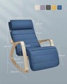 Scaun balansoar reglabil in 5 pozitii, Songmics, 67x121.5x84 cm, max 150 kg, lemn de mesteacan/policoton, albastru/natural