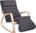Scaun balansoar reglabil in 5 pozitii, Songmics, 67x125x91 cm, max 150 kg, lemn de mesteacan/textil cu aspect de in, gri inchis/natural
