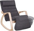 Scaun balansoar reglabil in 5 pozitii, Songmics, 67x125x91 cm, max 150 kg, lemn de mesteacan/textil cu aspect de in, gri inchis/natural