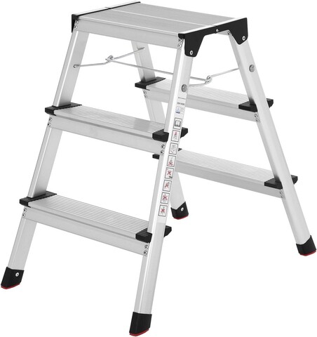 Scara cu trepte din aluminiu, Songmics, 44x59x62 cm, max 150 kg, 2 x 3 trepte, gri