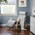 Scaun balansoar reglabil in 5 pozitii, Songmics, 67x121.5x84 cm, max 150 kg, lemn de mesteacan/bumbac, gri deschis/natural