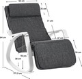 Scaun balansoar reglabil in 5 pozitii, Songmics, 67x121.5x84 cm, max 150 kg, lemn de mesteacan/textil cu aspect de in, gri inchis/alb