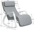 Scaun balansoar reglabil in 5 pozitii, Songmics, 67x121.5x84 cm, max 150 kg, lemn de mesteacan/textil cu aspect de in, gri deschis/alb