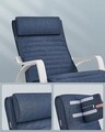 Scaun balansoar reglabil in 5 pozitii, Songmics, 67x121.5x84 cm, max 150 kg, lemn de mesteacan/textil cu aspect de in, albastru/alb