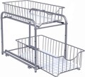 Organizator de bucatarie cu 2 cosuri glisante, Songmics, 36x21x25.5-31.5 cm, otel, argintiu