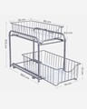 Organizator de bucatarie cu 2 cosuri glisante, Songmics, 36x21x25.5-31.5 cm, otel, argintiu