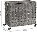Cos de rufe tesut manual cu 3 compartimente si roti, Songmics, 140 L, 66x36x60 cm, poliratan/metal/bumbac, gri