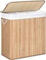 Cos de rufe cu 3 compartimente, Songmics, 60 x 40 x 61.5 cm, bambus, 150 L, bambus, natural