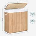 Cos de rufe cu 3 compartimente, Songmics, 60 x 40 x 61.5 cm, bambus, 150 L, bambus, natural