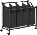 Cos de rufe cu 4 compartimente si roti, Songmics, 4 x 35 L, 87.5 x 38.5 x 81 cm, fier/tesatura oxford, negru