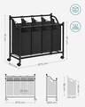 Cos de rufe cu 4 compartimente si roti, Songmics, 4 x 35 L, 87.5 x 38.5 x 81 cm, fier/tesatura oxford, negru