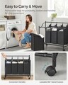 Cos de rufe cu 4 compartimente si roti, Songmics, 4 x 35 L, 87.5 x 38.5 x 81 cm, fier/tesatura oxford, negru